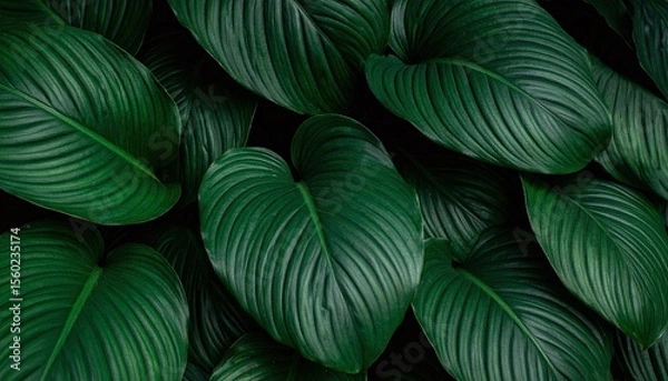 Obraz dark moody background with green leaves