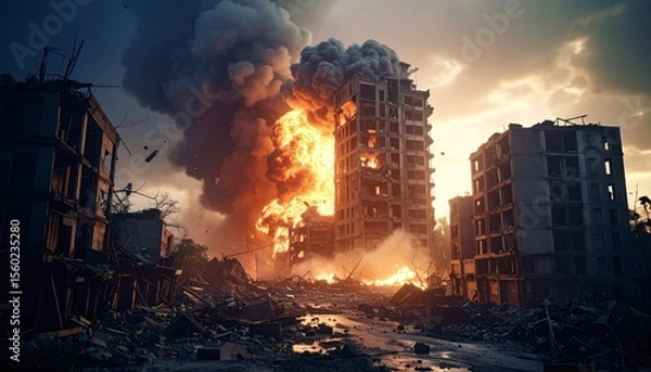 Obraz fire explosion in the city