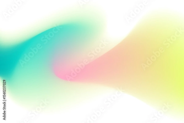 Fototapeta Pink, mint aquamarine color blurry wave form, iridescent smooth gradient neon brush stroke isolated motion water element, transparent background. Dream glow abstract watercolor shape.