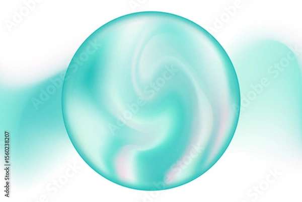 Fototapeta Cute iridescent aquamarine color smooth gradient magic sphere or planet isolated element, transparent background. Abstract glowing bubble.