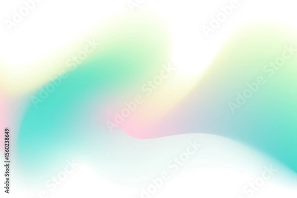 Fototapeta Pink, mint aquamarine color blurry wave form, iridescent smooth gradient neon brush stroke isolated motion water element, transparent background. Dream glow abstract watercolor shape.