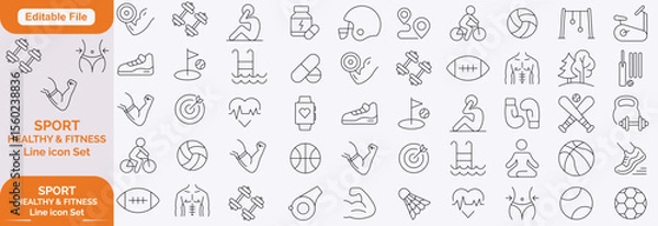 Obraz Sport Line Editable Icons set. Contain icons related to baseball, basketball, soccer, and other sports. Editable stroke. Vector illustration