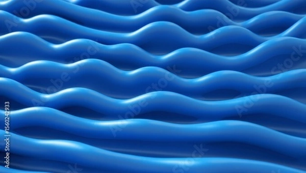 Fototapeta Waves, motion, rhythm—this 3D render features smooth, glossy, horizontally flowing blue waves with undulating patterns and light reflections, evoking a tranquil yet dynamic energy through soft lightin