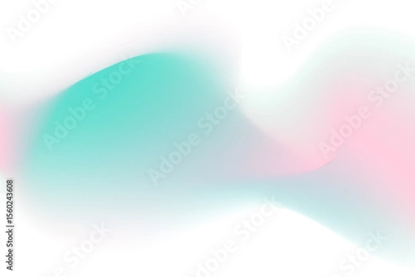 Fototapeta Pink, mint aquamarine color blurry wave form, iridescent smooth gradient neon brush stroke isolated motion water element, transparent background. Dream glow abstract watercolor shape.