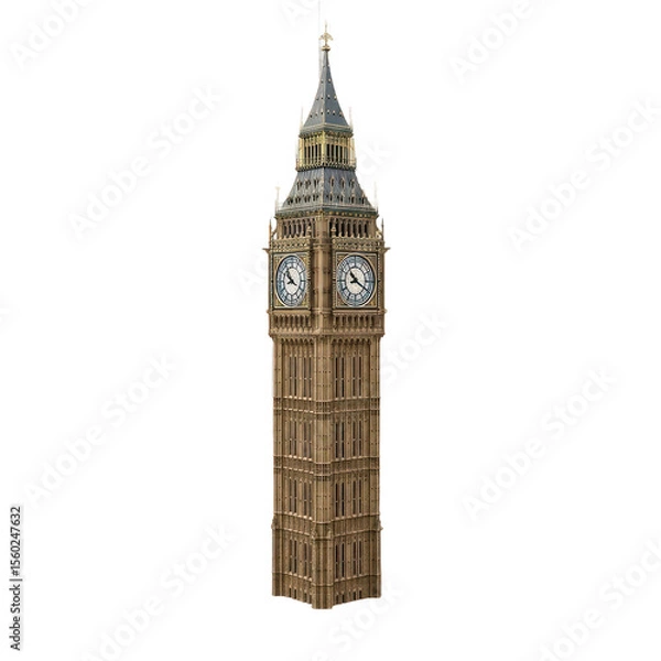 Fototapeta Detailed Clock Tower Illustration Featuring Ornate Architecture Clock Faces and Exterior Elements Isolated Transparent Background