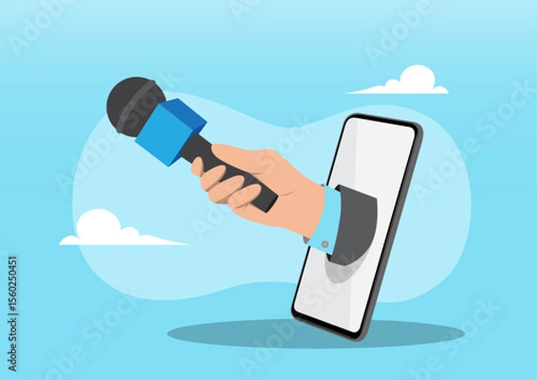 Fototapeta  human hand extending out from the screen of a modern smartphone