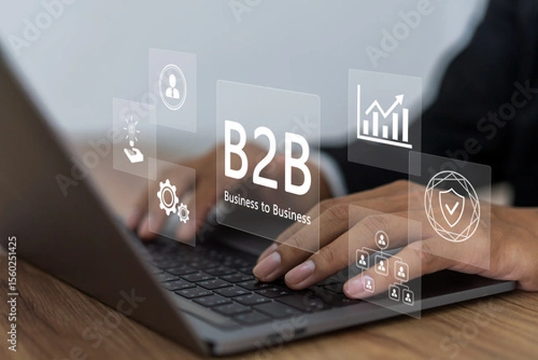 Fototapeta B2B, Business to Business concept, digital transformation and innovation in enterprise growth for corporate strategy in competitive market, organization growth, collaboration and enterprise connection