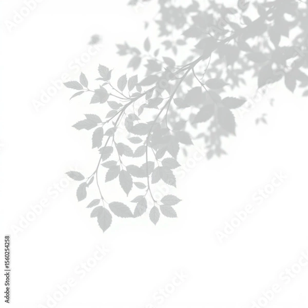 Fototapeta shadow overlay effect. Gray shadow of leaves isolated on white background. Plant foliage leaf shadow light effect. Mockup Blurred tree branch shadow. Ideal for summer spring design elements PNG