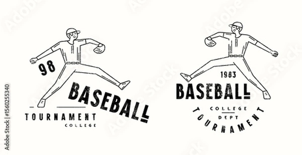 Fototapeta Emblem for baseball game. Thin line style graphic design for t-shirt. Black print on white background