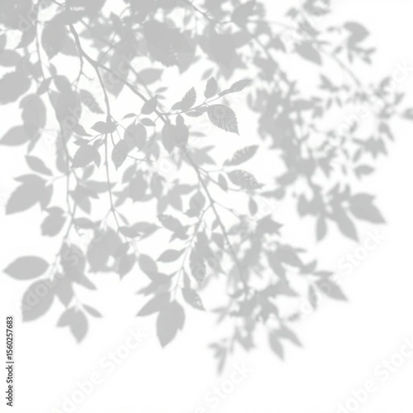 Fototapeta shadow overlay effect. Gray shadow of leaves isolated on white background. Plant foliage leaf shadow light effect. Mockup Blurred tree branch shadow. Ideal for summer spring design elements PNG