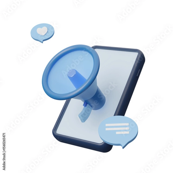 Fototapeta Smartphone for social media icon on transparent background, Online Social media communication platform concept. Digital Business, Marketing, Data Analysis. Phone device Mockup. 3d render illustration