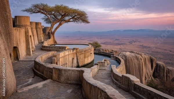 Obraz High-elevation pool, sunrise view
