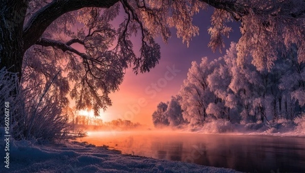 Obraz Winter sunrise over a frosted river