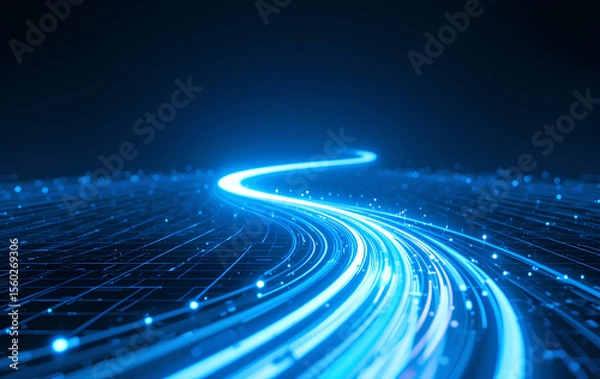 Obraz Artificial Intelligence and Streaming Data Moving on a Blue Digital Highway

