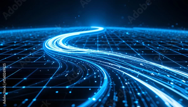 Obraz Streaming Data Flowing Through a Blue Tech Digital Road Concept

