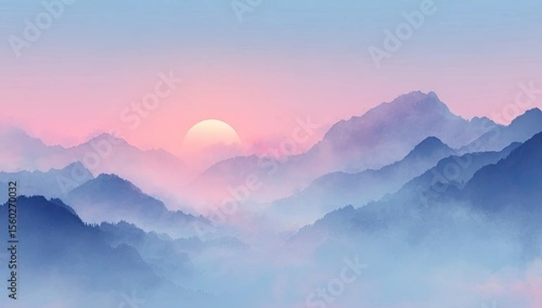 Obraz Misty mountain range at sunrise (1)