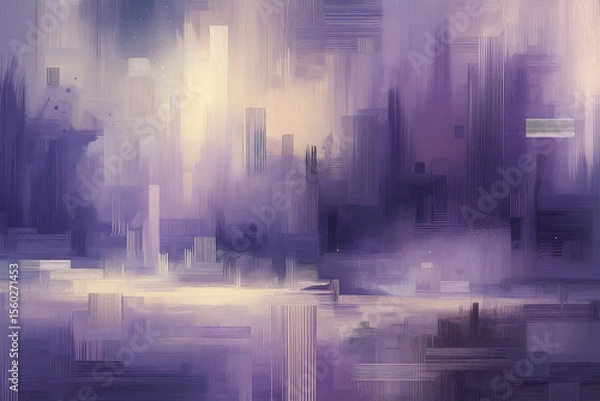 Fototapeta Abstract purple and gold digital artwork with geometric patterns and soft gradients, creating a dreamy and futuristic atmosphere for modern design projects.