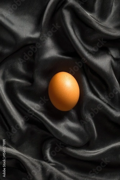 Obraz A single brown egg nestled on dark drapes