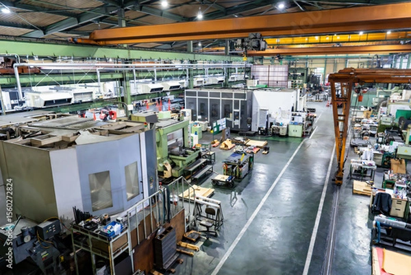 Fototapeta 工作機械の並ぶ工場の内部俯瞰
