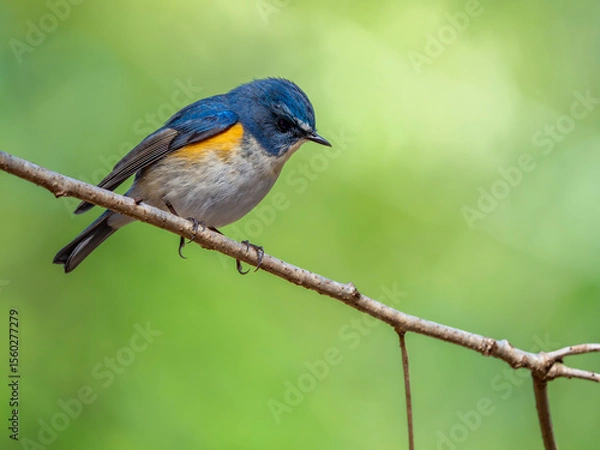 Obraz 森の中で周りを見渡しているルリビタキの雄