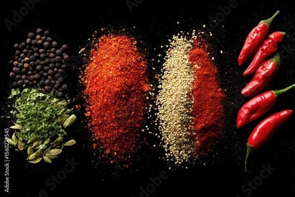 Obraz Spices arranged on black