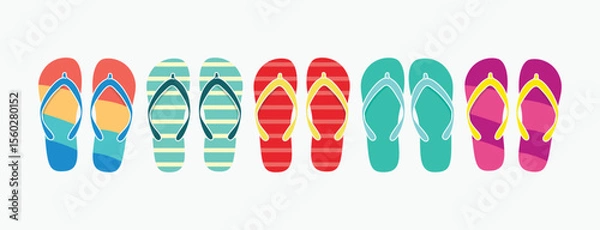 Obraz Colorful Flip Flop Sandals Set Vector