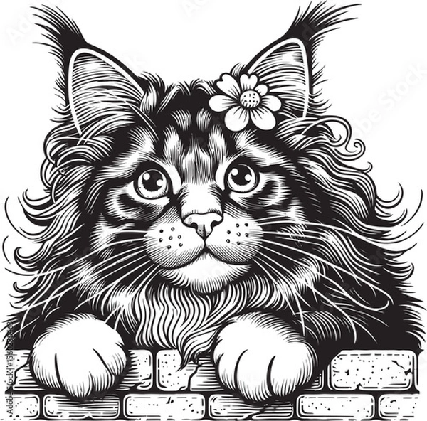 Obraz Elegant Floral Cat on Brick Wall