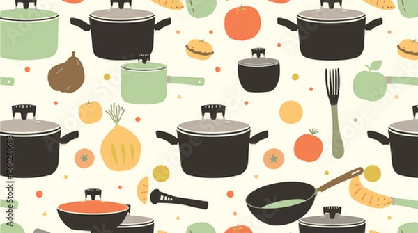 Fototapeta seamless background with kitchen utensils vector pattern 