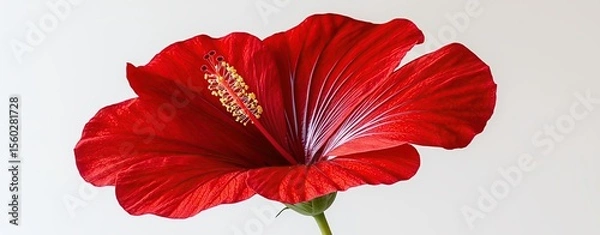 Obraz Hibiscus flower on white background captured in closeup macro style, rim light defining petal structure with artistic depth