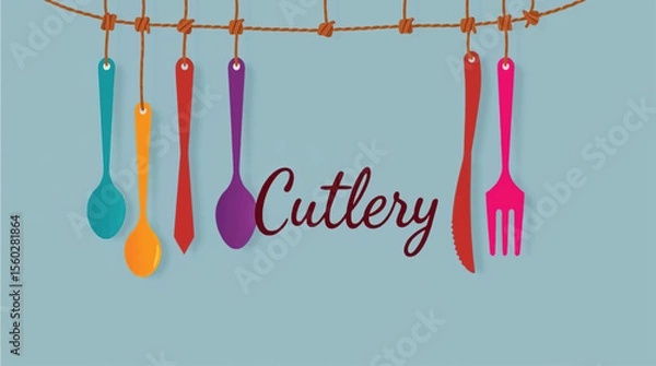 Fototapeta restaurant menu design with spoons and forks on teal background 