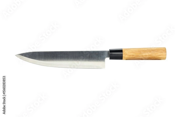 Fototapeta Sharp kitchen knife with wooden handle, essential for cooking, food preparation, or culinary concepts. Isolated on white background with clipping path.
