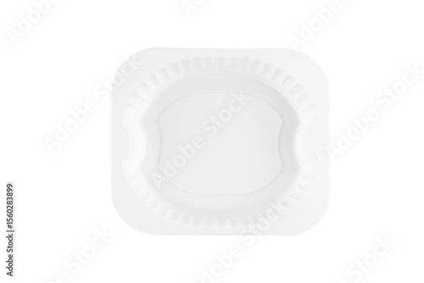Fototapeta Empty white plastic food container, top view, perfect for packaging designs or product mockups. Isolated on white background with clipping path.