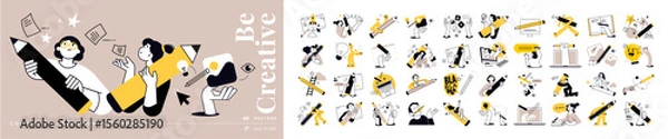 Fototapeta Be creative concept illustrations. Set of people vector illustrations in various activities of business, marketing, creative process, graphic and web design, social media, content management.
