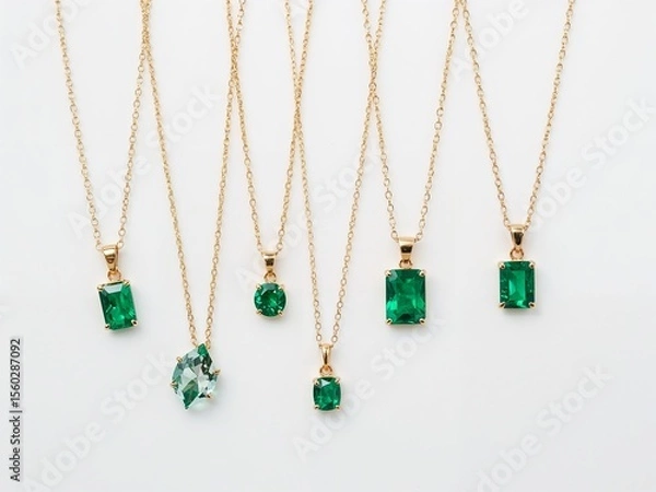 Obraz Different emerald necklace design on plain white background