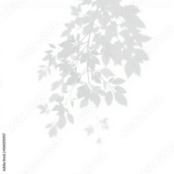 Fototapeta shadow overlay effect. Gray shadow of leaves isolated on white background. Plant foliage leaf shadow light effect. Mockup Blurred tree branch shadow. Ideal for summer spring design elements PNG