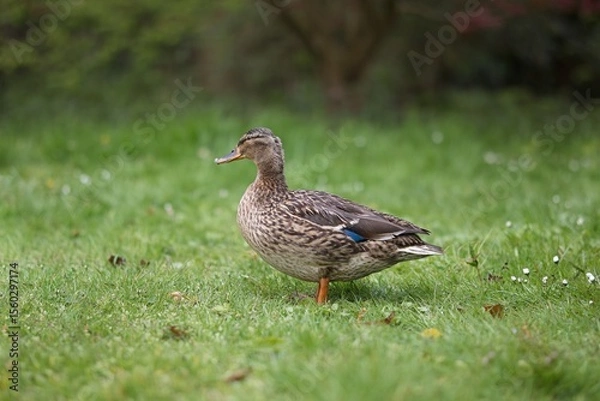 Fototapeta Female Mallard - photographed from the side in a meadow