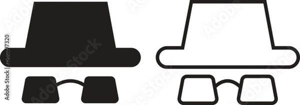 Fototapeta Set of spyware icons spy with hat symbol trendy black flat, line styles. Hide vectors. Comedian pictogram. Incognito mood illustration private silhouette collection isolated on transparent background.
