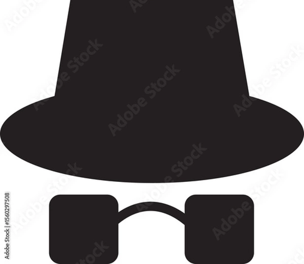 Fototapeta Spyware icon spy with hat symbol in trendy black flat style. Hide vector. Comedian pictogram. Incognito mood illustration private silhouette sign isolated on transparent background.