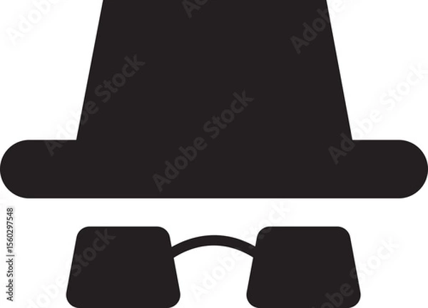 Fototapeta Spyware icon spy with hat symbol in trendy black flat style. Hide vector. Comedian pictogram. Incognito mood illustration private silhouette sign isolated on transparent background.