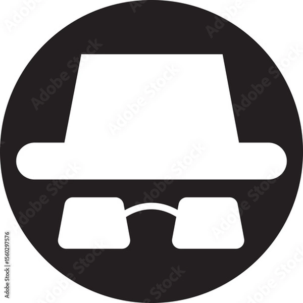 Fototapeta Spyware icon spy with hat symbol in trendy black flat style. Hide vector. Comedian pictogram. Incognito mood illustration private silhouette sign isolated on transparent background.
