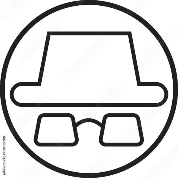 Fototapeta Spyware icon spy with hat symbol in trendy black line style. Hide vector. Comedian pictogram. Incognito mood illustration private silhouette sign isolated on transparent background.