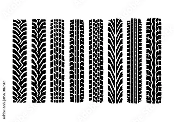 Fototapeta Set of tire tracks. Treads. Vector illustration