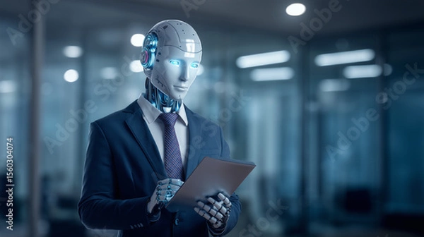 Obraz Robot en costume dans bureau moderne