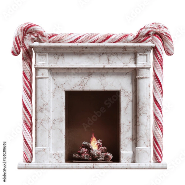 Obraz Festive Fireplace Decorated with Candy Canes for Christmas