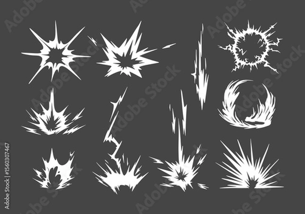 Fototapeta Flare bomb smoke explosion cartoon illustration vector collection set element, silhouette, clip art, splash editable