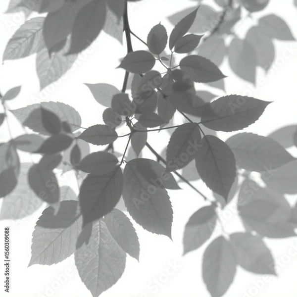 Fototapeta shadow overlay effect. Gray shadow of leaves isolated on white background. Plant foliage leaf shadow light effect. Mockup Blurred tree branch shadow. Ideal for summer spring design elements PNG