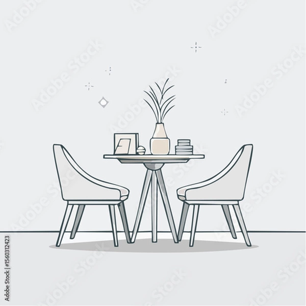 Fototapeta Line-art vector of a modern chair and table in a minimalist room setting