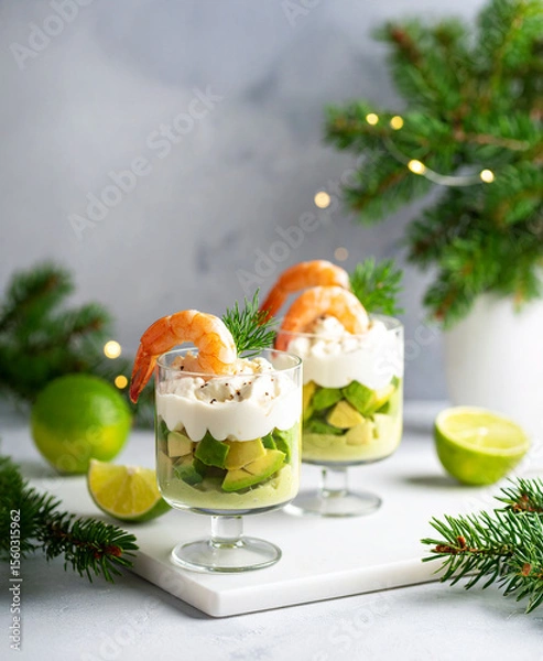 Obraz crevettes et avocat en verrines