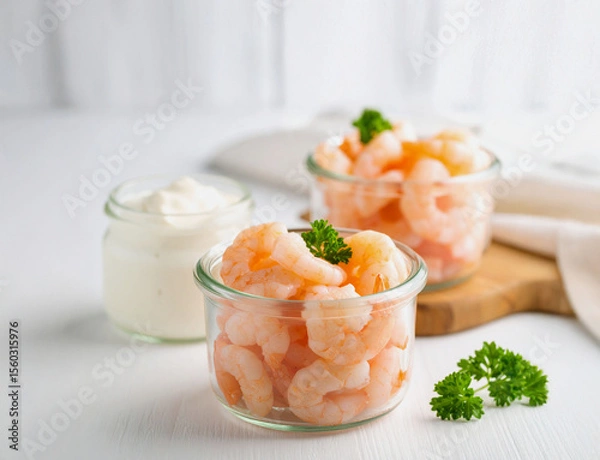 Obraz crevettes crues à préparer, crème fraiche