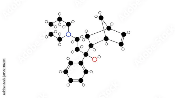 Fototapeta biperiden molecule, structural chemical formula, ball-and-stick model, isolated image anticholinergic agent